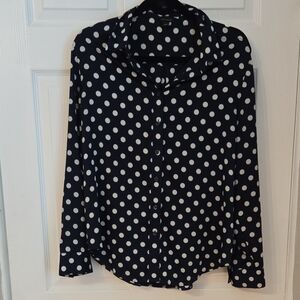 Ann Taylor Navy Polka Dot Button Down Shirt